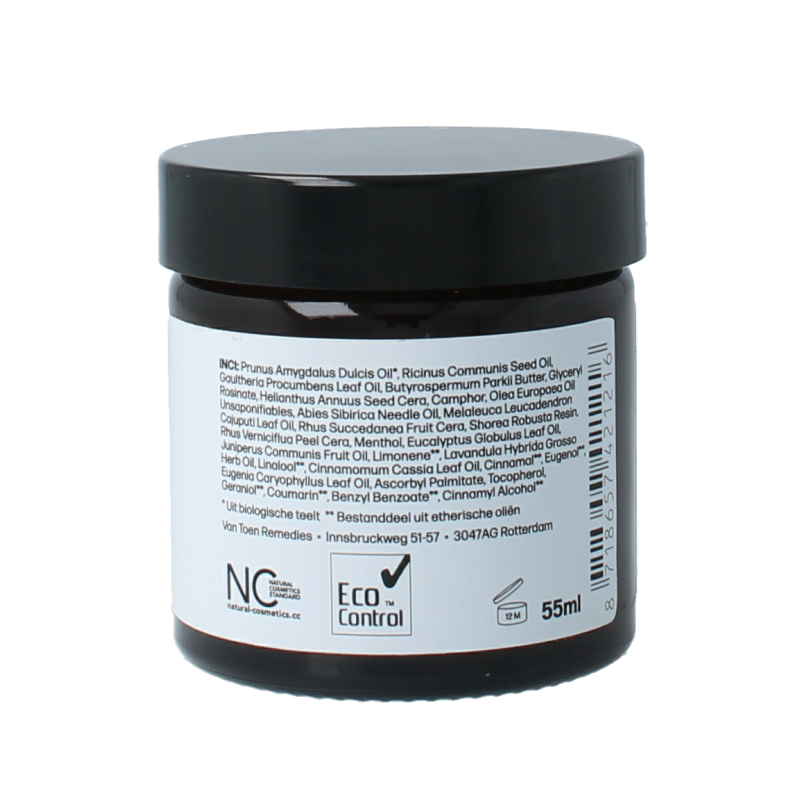 Van Toen Hot balm 55ml for muscle and joint care, shown in a small jar with a smooth, warm-colored balm inside.