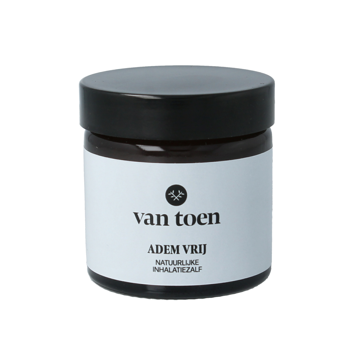 Van Toen Adem Vrij 55ml body care product in a clear bottle with a white cap, featuring the Van Toen logo.