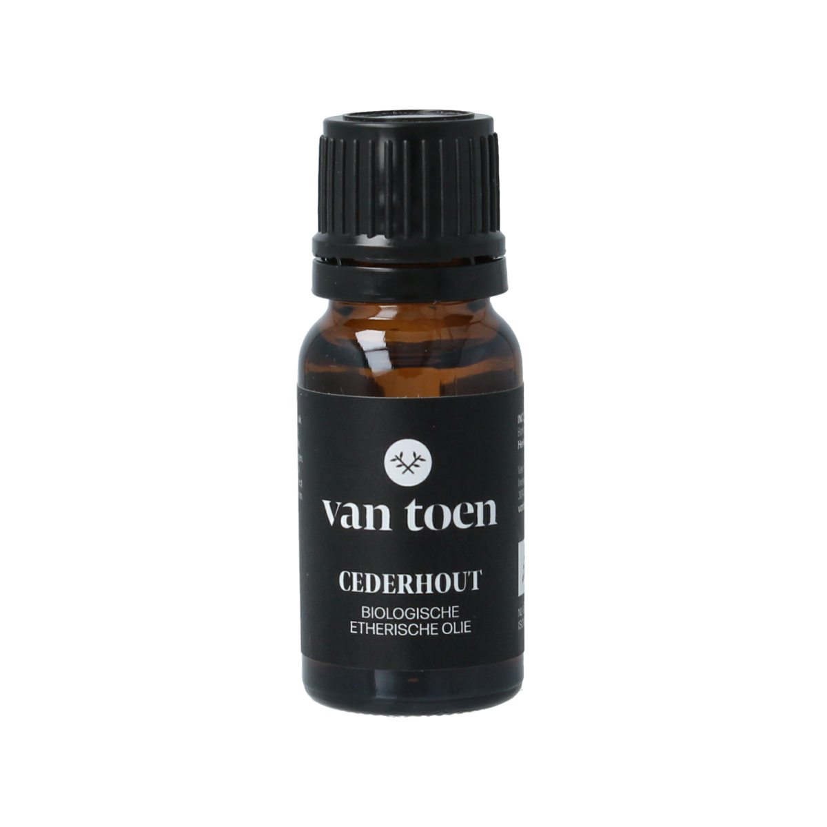 Van Toen bio cederhout essential oil in 10ml bottle, natural aromatic oil with woody scent, for aromatherapy and wellness.