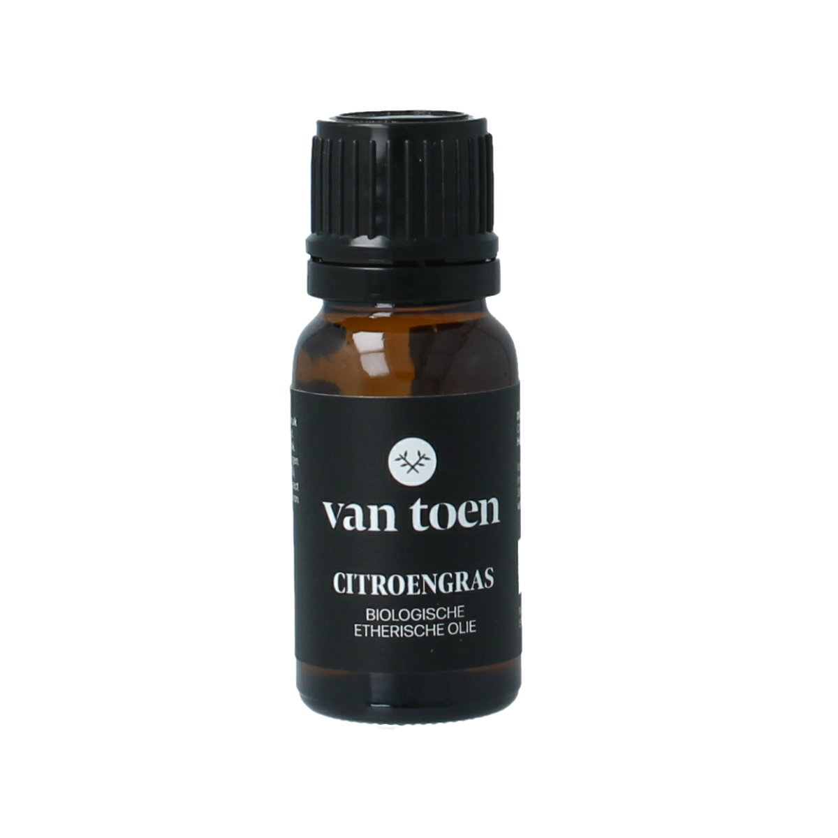 Van Toen Citroengras bio essential oil bottle, 10ml, with clear label and green cap, showcasing natural citrus scent.