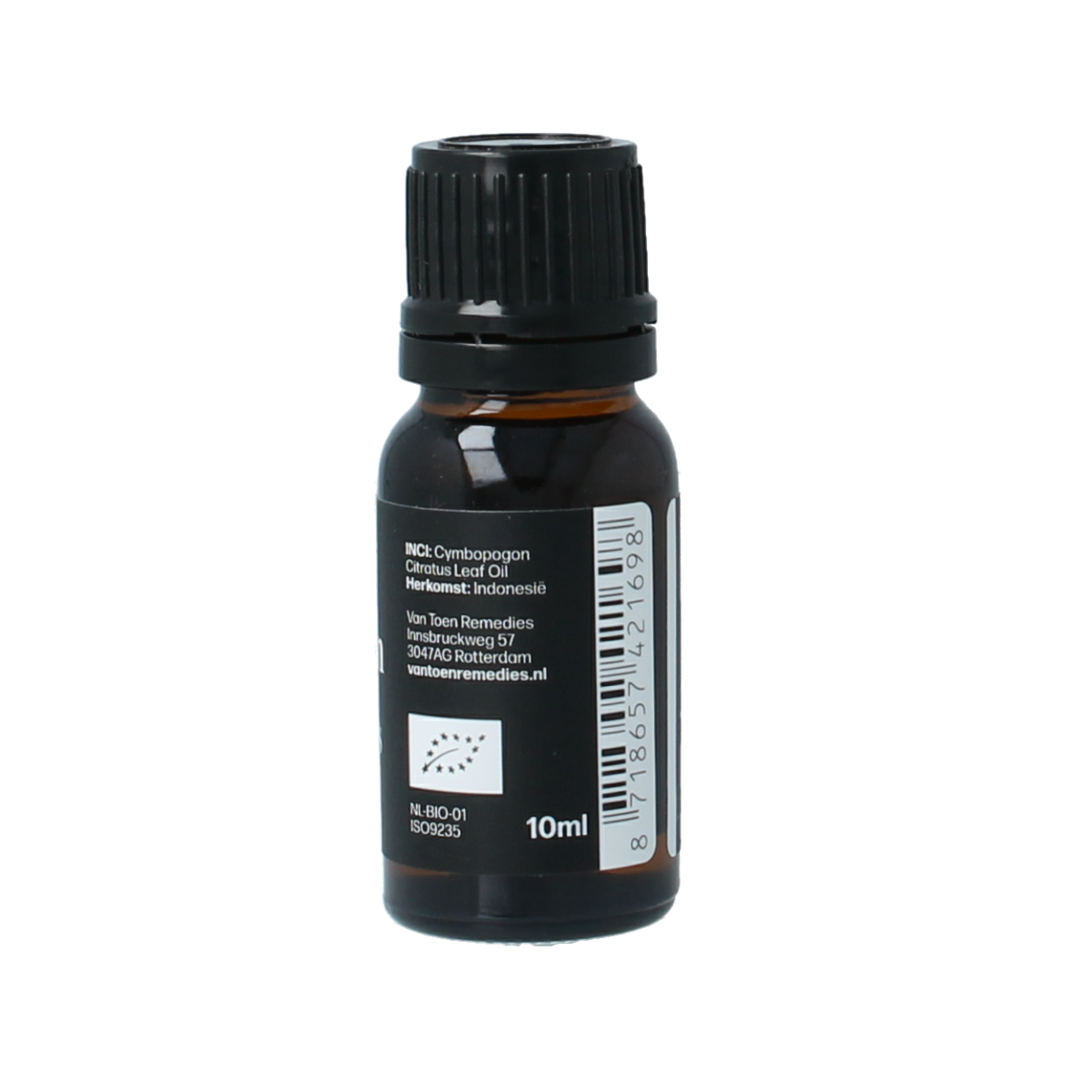 Van Toen Citroengras bio essential oil in a 10ml bottle, natural aromatic oil for wellness and aromatherapy.