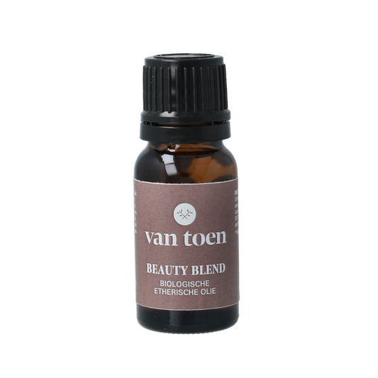 Van Toen Beauty blend mix bio essential oil in a 10ml bottle, showing clear packaging and label for natural aromatherapy.