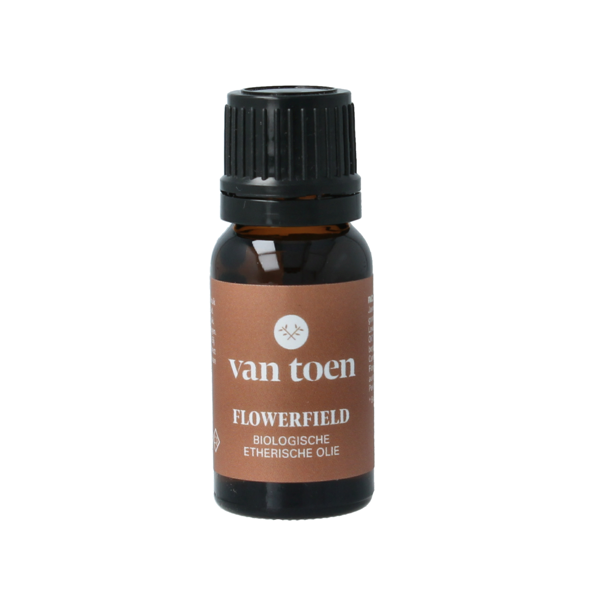 Van Toen Flower Field Mix bio essential oil in 10ml bottle, featuring a colorful floral blend for aromatherapy use.