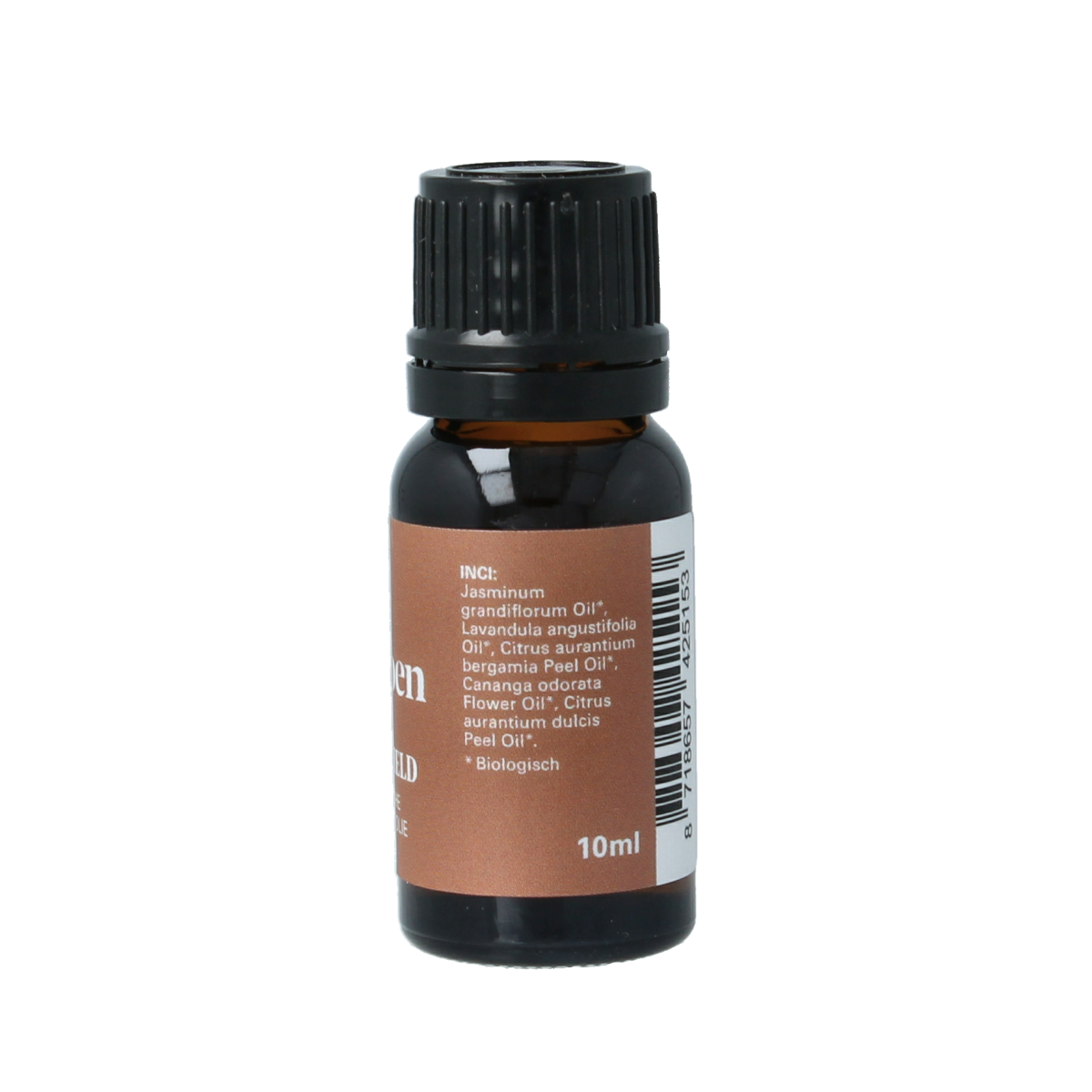 Van Toen Flower Field Mix bio essential oil bottle, 10ml, with colorful floral label and transparent cap.