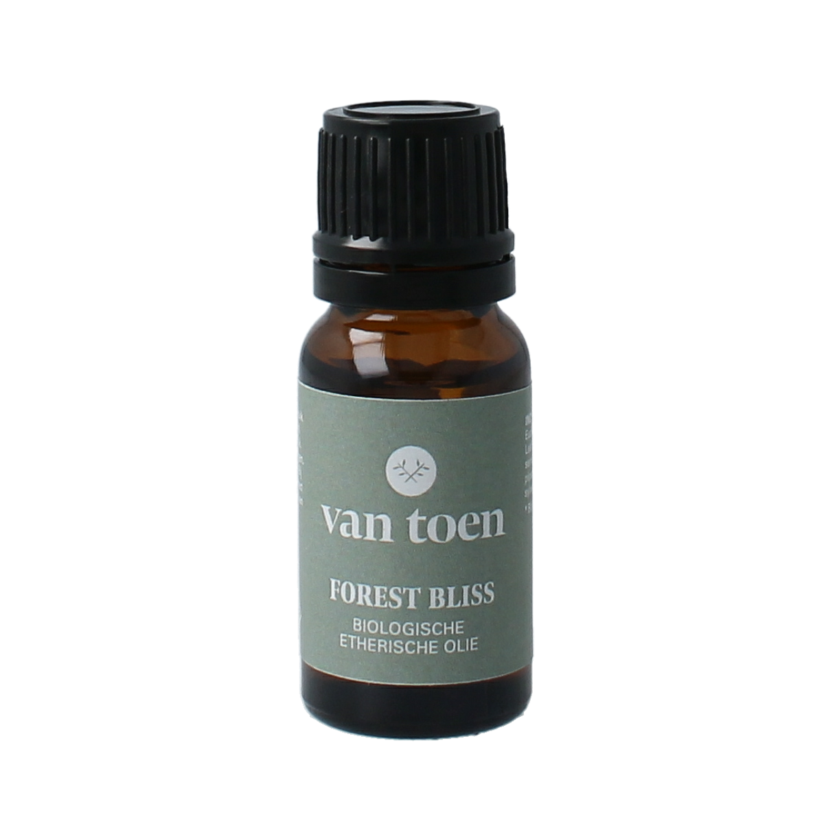 Van Toen Forest Bliss Mix bio essential oil bottle, 10ml, with a natural, earthy label and green cap, showcasing the product.