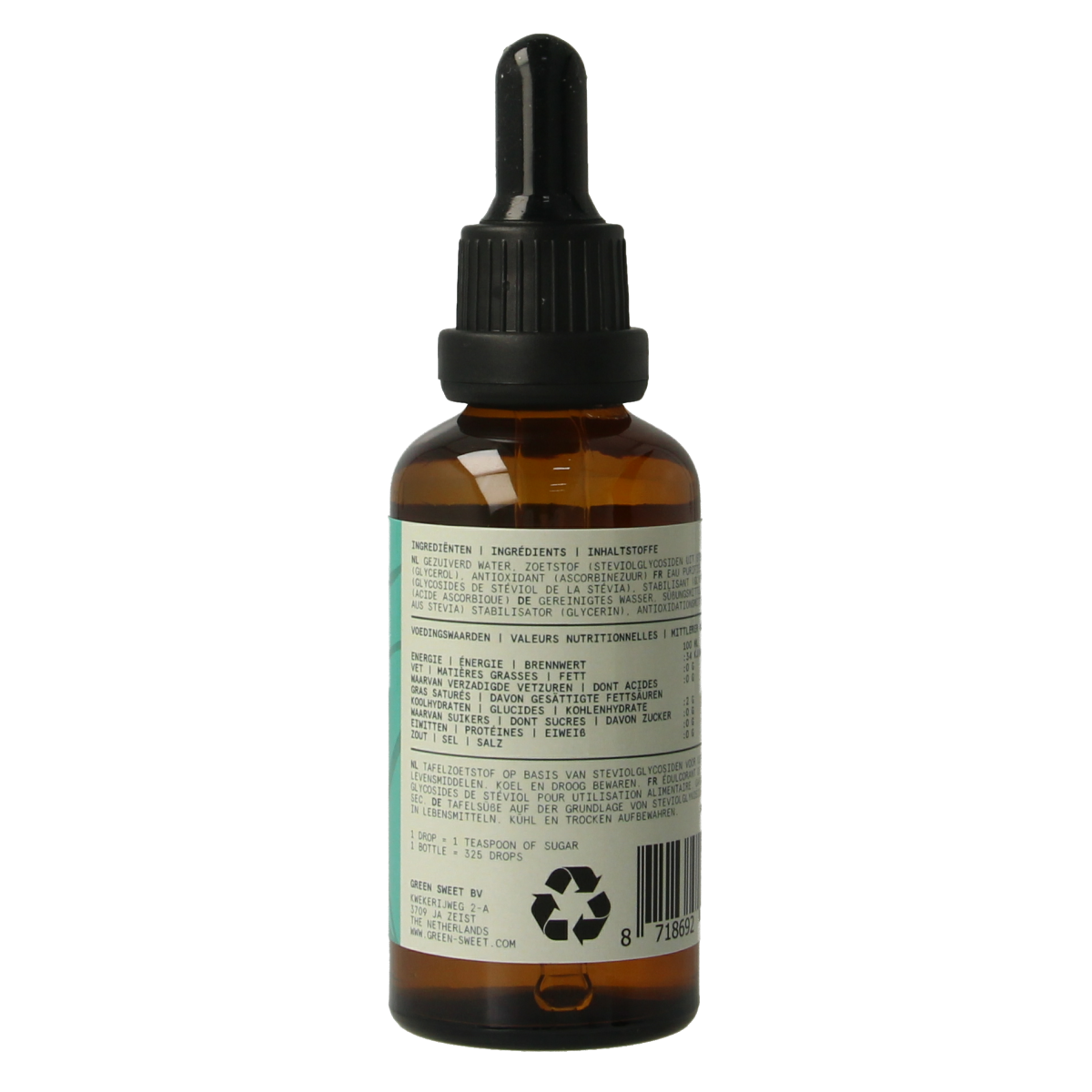 Green Sweet natural liquid stevia sweetener in 50ml bottle, sugar alternative and natural sweetening syrup.