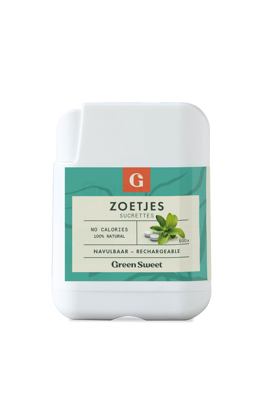 Green Sweet hervulbare suiker- en zoetstofdispenser in groen, 500 stuks, ideal voor het bewaren van zoetjes en suikervrije zoetstoffen.