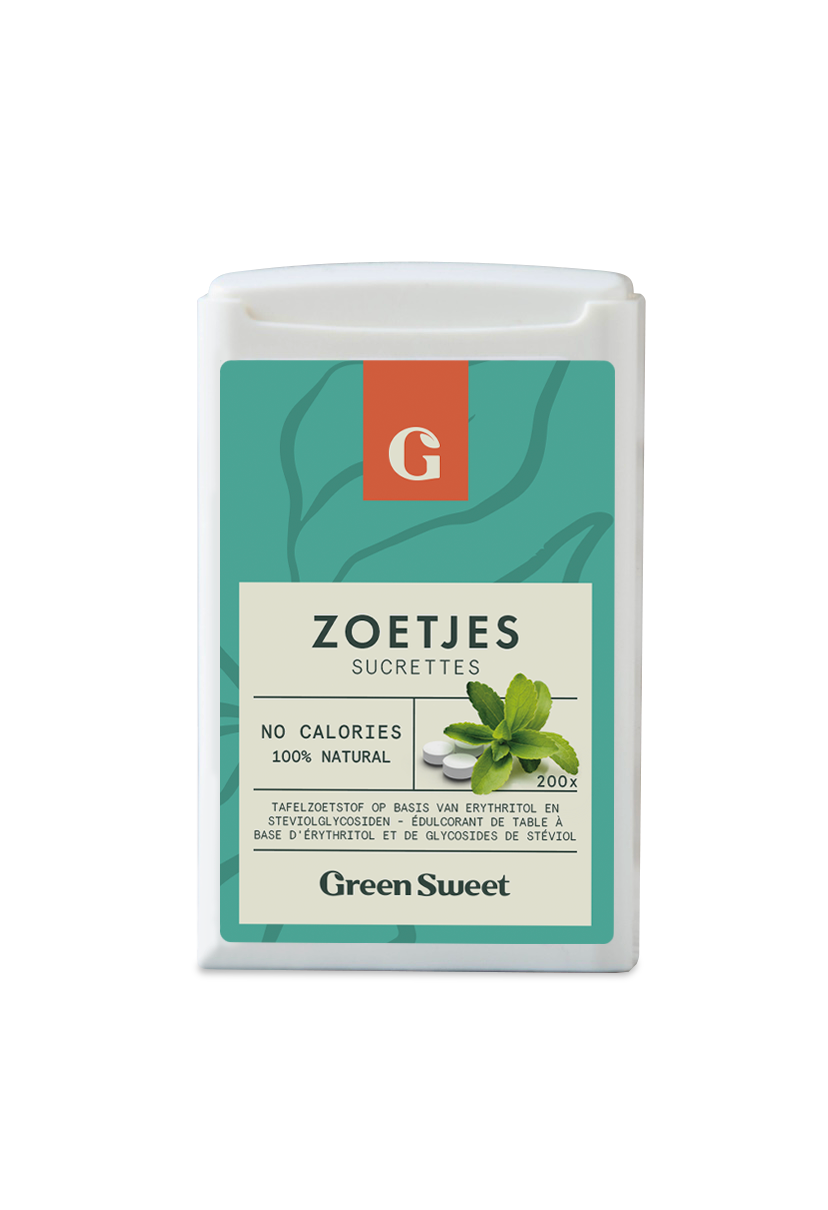 Green Sweet Zoetjes sugar and sweetener packets, 200 count, with green branding and individual sachets visible.