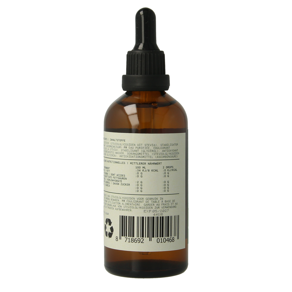 Green Sweet natural liquid stevia in a 100ml bottle, sweetener for drinks and recipes, organic sugar substitute.