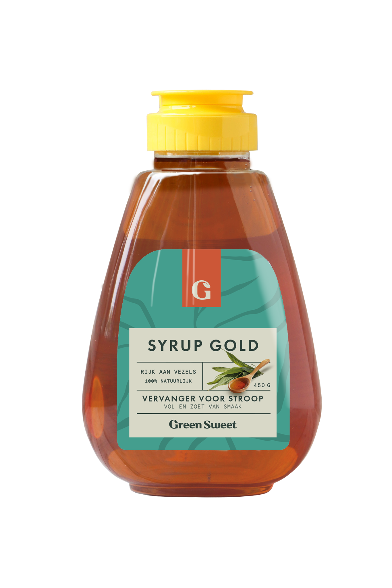 Green Sweet Green Sweet Syrup in a 450g gold bottle, ideal for sweetening beverages and desserts.