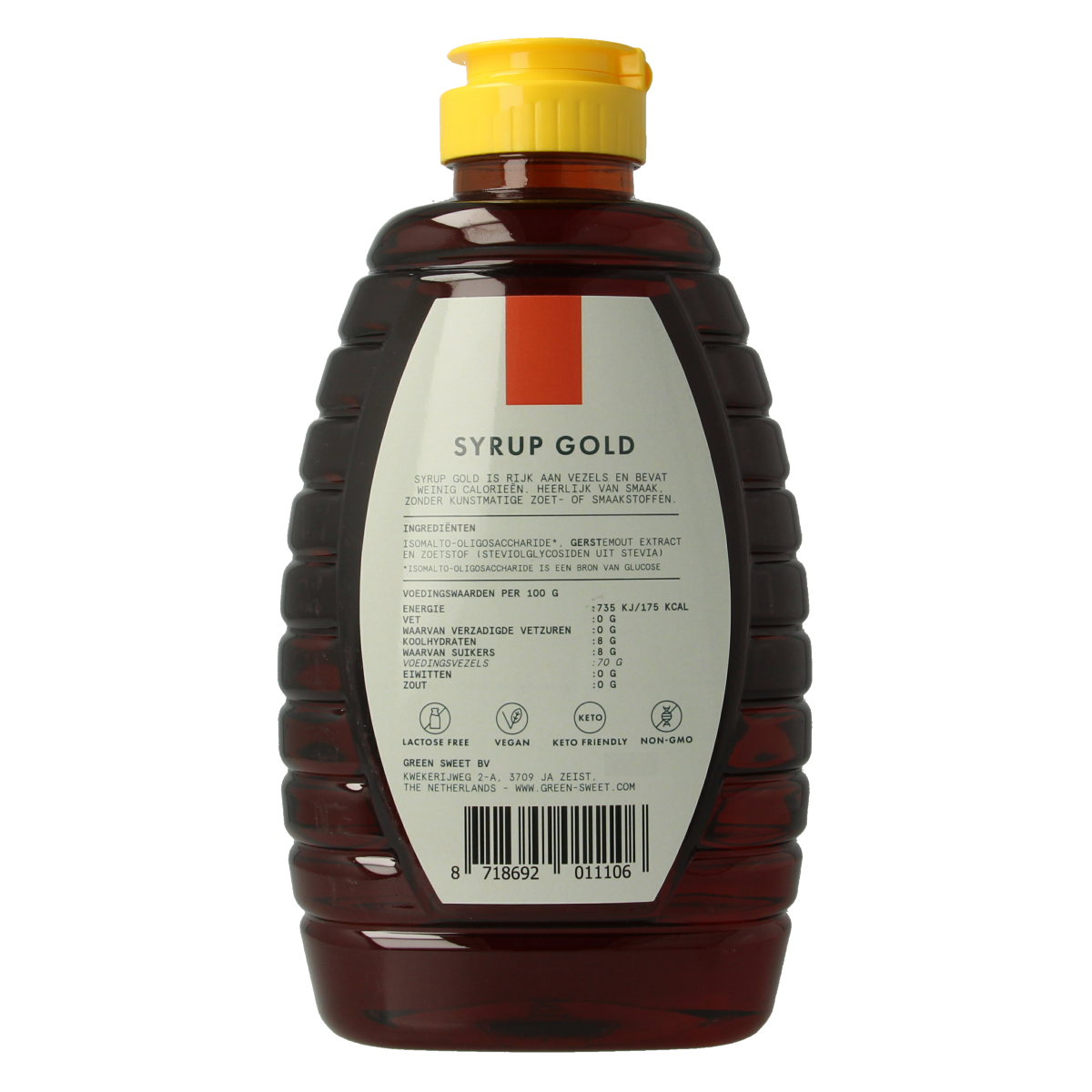 Green Sweet Broodbeleg Green Sweet Sweet Syrup gold 1kg jar with green lid and label, ready for spreading or baking.
