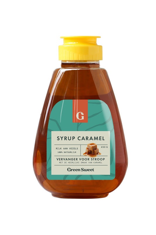 Green Sweet caramel syrup in a 450g bottle, ideal as a sweet spread or topping for bread and desserts.