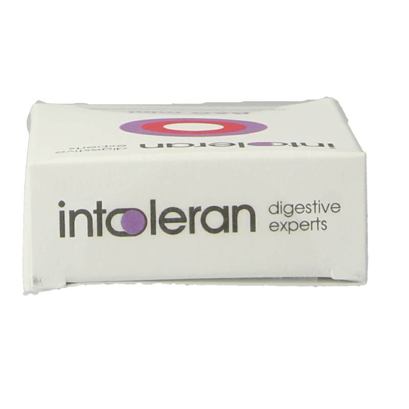 Intoleran DAO mini 60 tablets container with label showing product name and dosage, designed for digestive health and enzyme support.