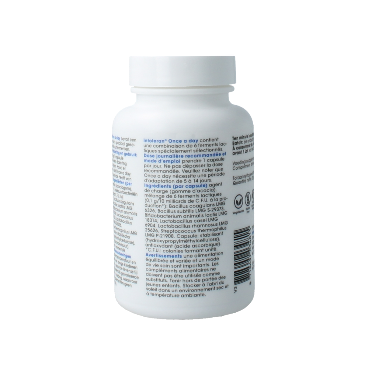 Intoleran Once a Day 92 Capsules bottle containing micro-organismen dietary supplement for digestive health.