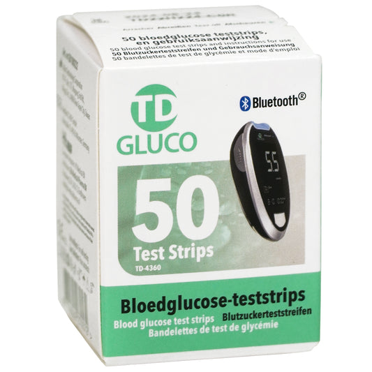 HT One Glucose Test Strips, 50 count, for blood sugar monitoring, with packaging and strips visible in the image.