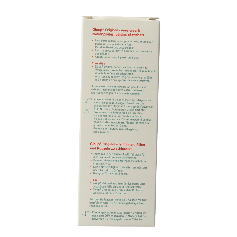 Gloup Original medicatie inname gel aardbei banaan 75ml, fruit-flavored gel for easy medication intake, by Gloup.