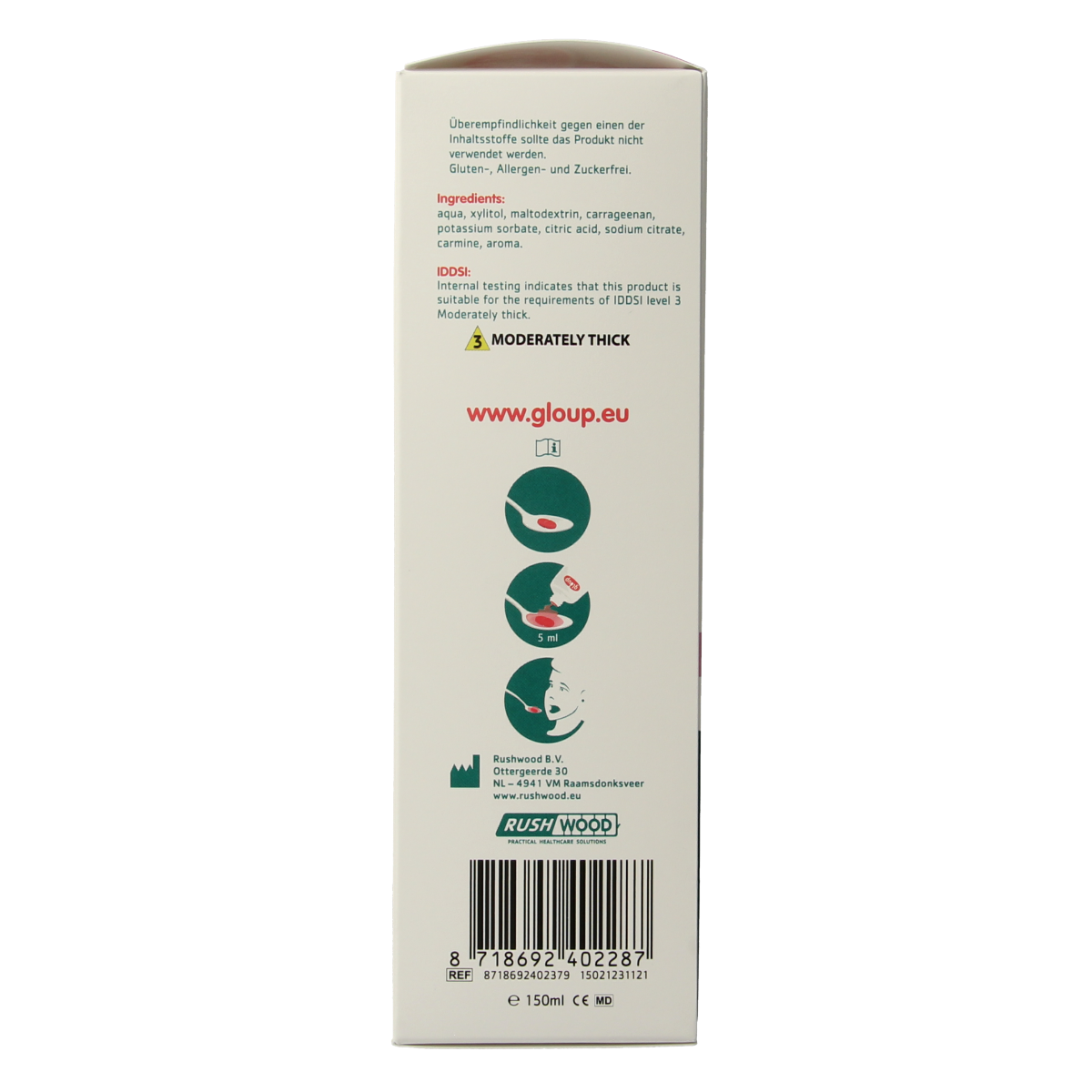 Gloup Zero medicatie inname gel framboos flavor in a 150ml tube, featuring raspberry flavor and easy applicator.