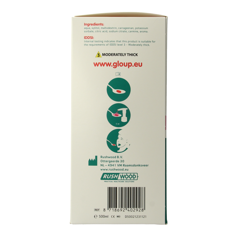 Gloup Zero raspberry-flavored medication intake gel in a 500ml bottle, designed for easy administration and oral use.