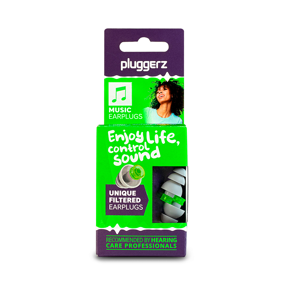 Pluggerz Enjoy Music ear protection in a pair, designed for comfortable hearing protection during music listening.