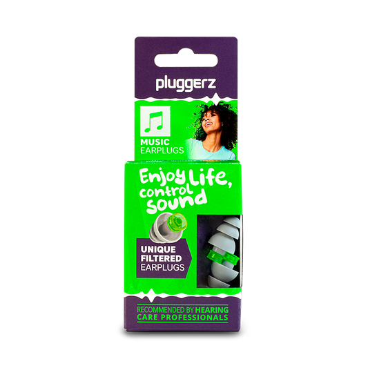 Pluggerz Enjoy Music ear protection in a pair, designed for comfortable hearing protection during music listening.
