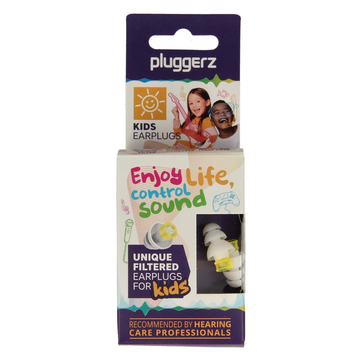 Pluggerz Enjoy kids ear protection in a 1.00 pair, colorful hearing protection device for children by Pluggerz.