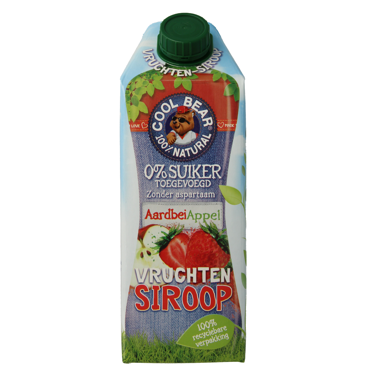 Cool Bear aardbei-appel siroop in 750ml bottle, a fruity drink and juice concentrate from Cool Bear, featuring strawberry and apple flavors.