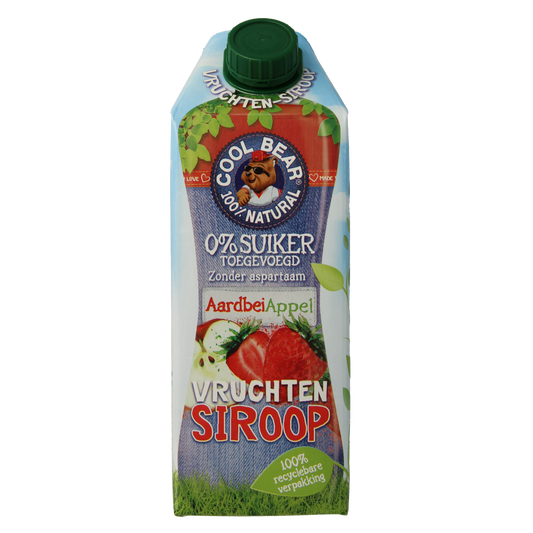 Cool Bear aardbei-appel siroop in 750ml bottle, a fruity drink and juice concentrate from Cool Bear, featuring strawberry and apple flavors.