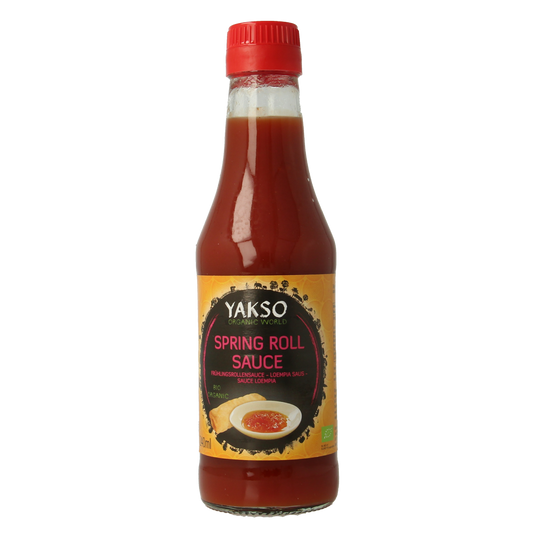 Yakso Loempia saus bio in 240ml bottle, organic sauce and flavor enhancer, suitable for Asian dishes and dipping.
