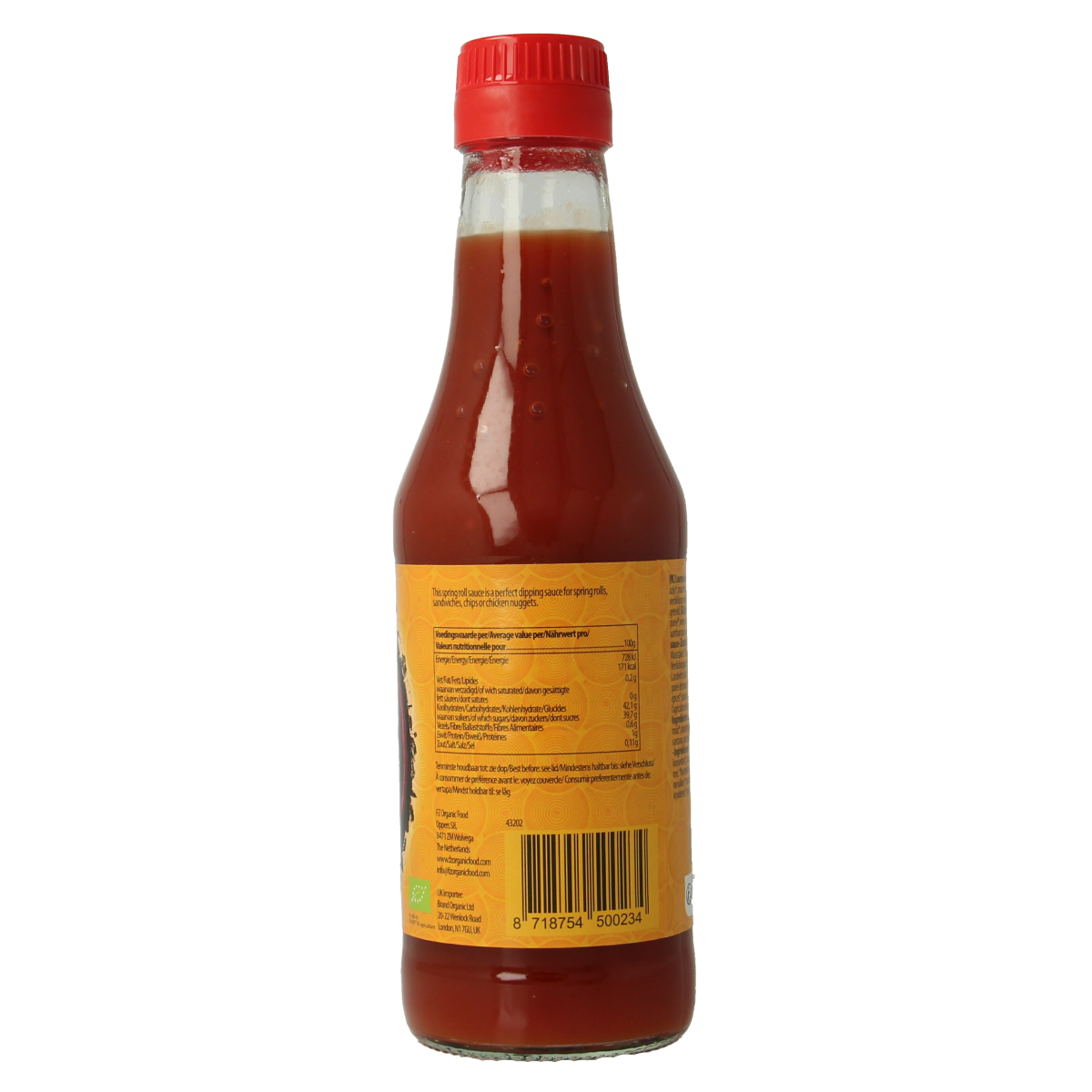 Yakso bio loempia saus in a 240ml bottle, natural flavoring sauce ideal for Asian dishes and spring rolls.
