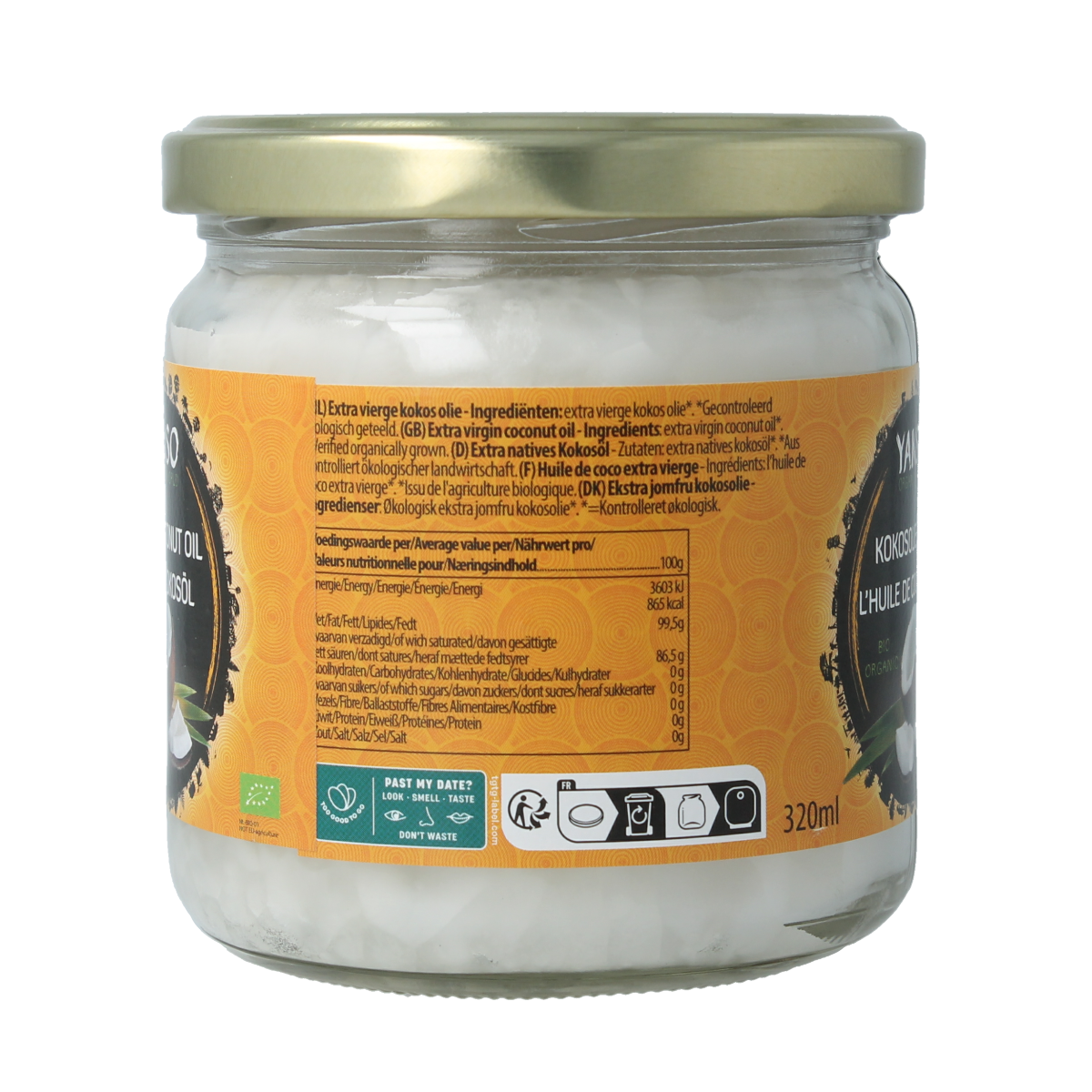 Organic Yakso extra virgin coconut oil in a 320ml bottle, natural and unrefined coconut oil for cooking and skincare.