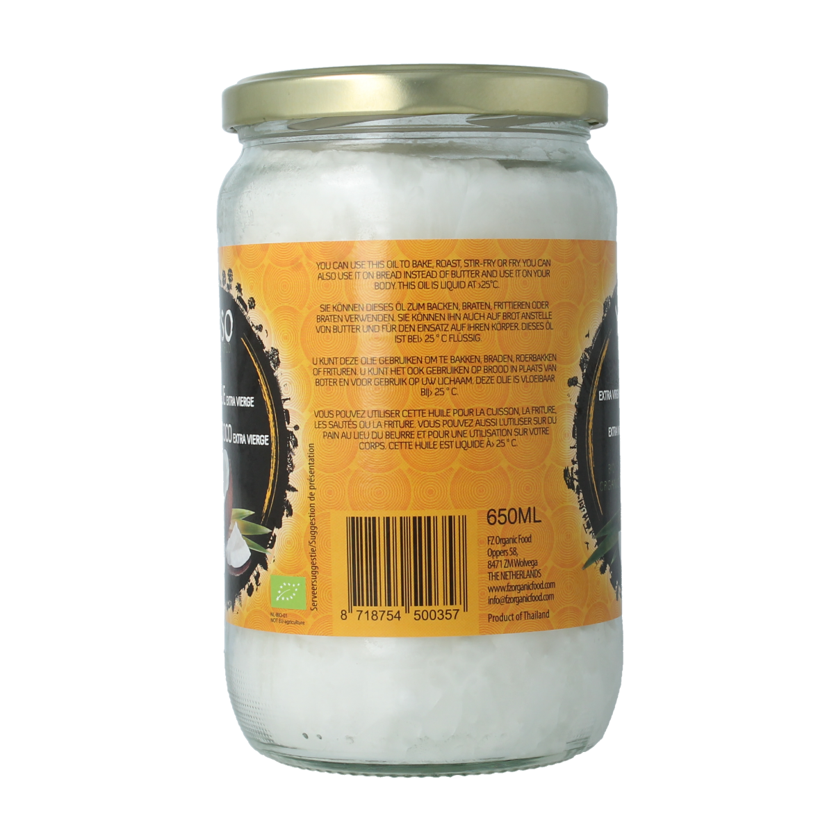 Organic Yakso extra virgin coconut oil in a 650ml bottle, natural coconut oil for cooking and skincare.