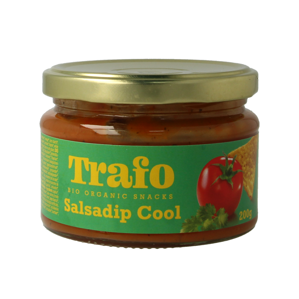 Trafo Salsadip cool bio 200g in a jar, featuring fresh ingredients and vibrant green color, ideal for salads and snacks