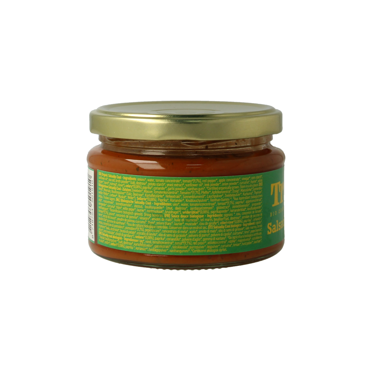 Trafo Salsadip Cool Bio, 200g jar of sauce and flavoring, with fresh herbs and vibrant ingredients in a glass jar.