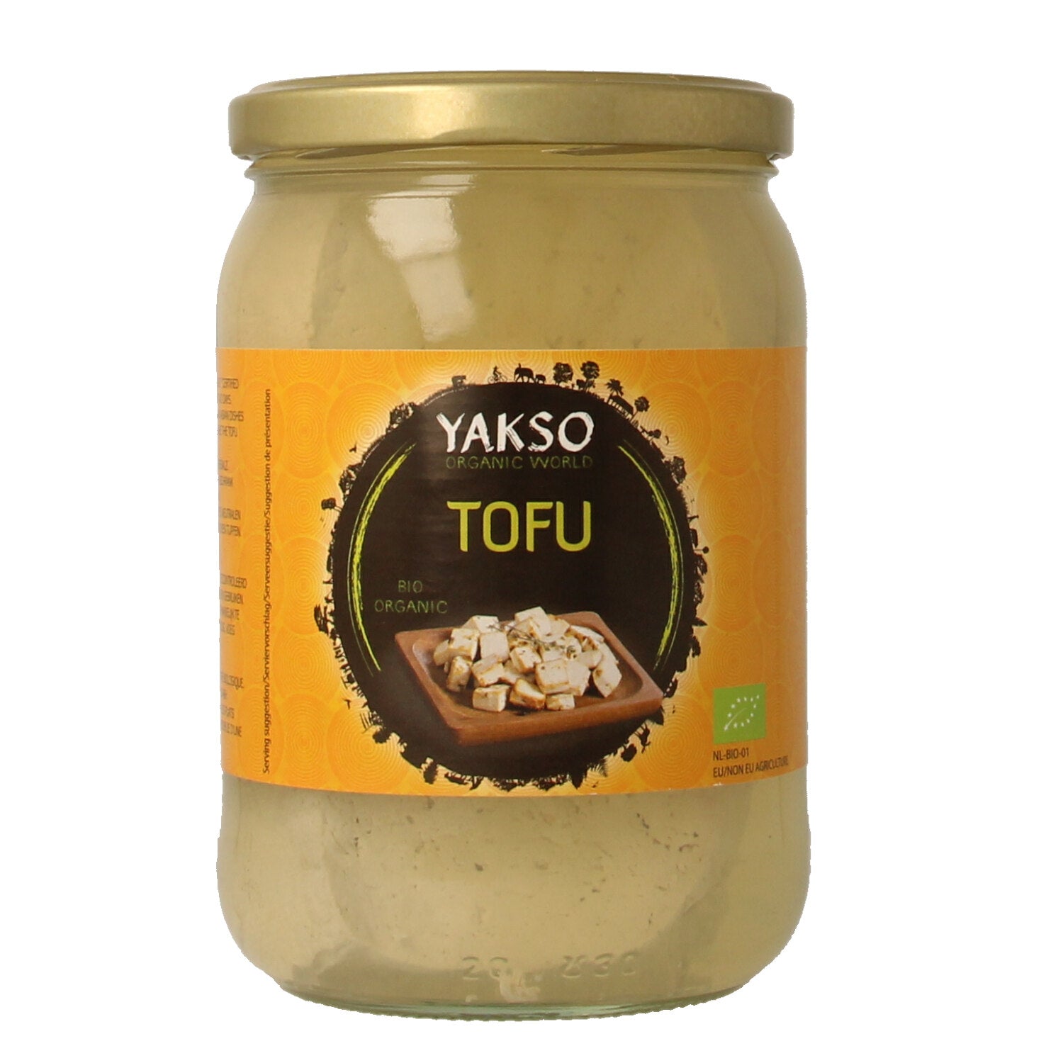 Organic Yakso tofu 500g, ready-to-eat plant-based meal, shown in a close-up image highlighting the tofu's texture and packaging.