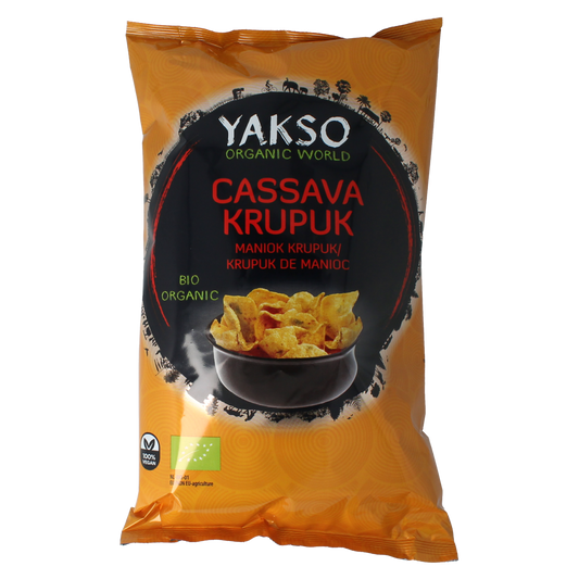 Yakso Cassave krupuk bio snack in a 60g package, crispy natural cassava chips for a tasty snack or snack.