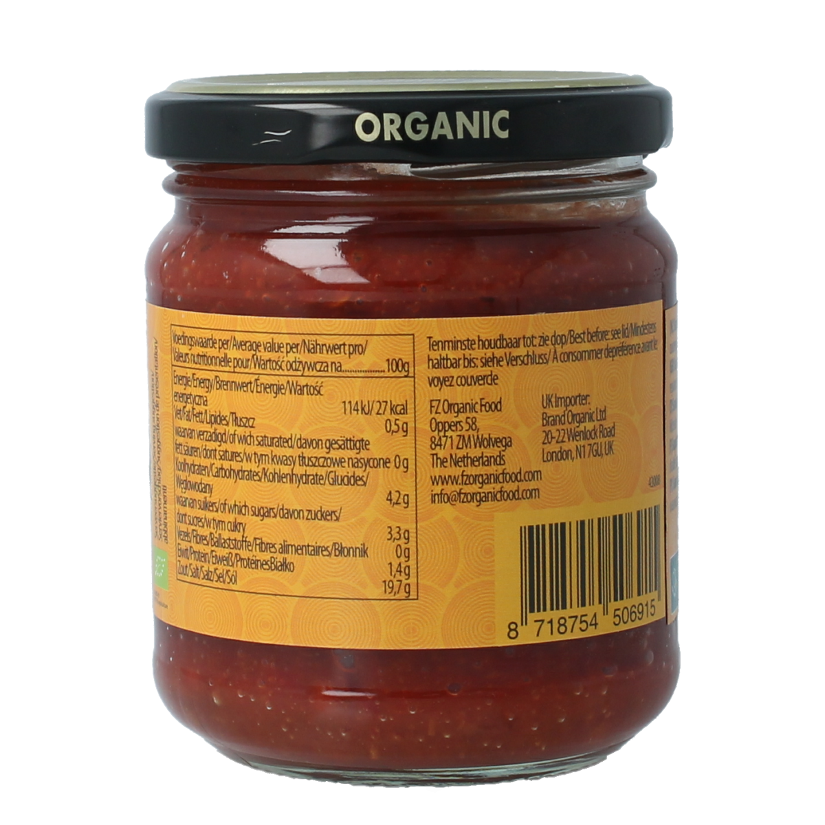 Yakso Sambal Oelek bio chili sauce in a 200g jar, natural Indonesian-style spicy condiment with fresh chili peppers.