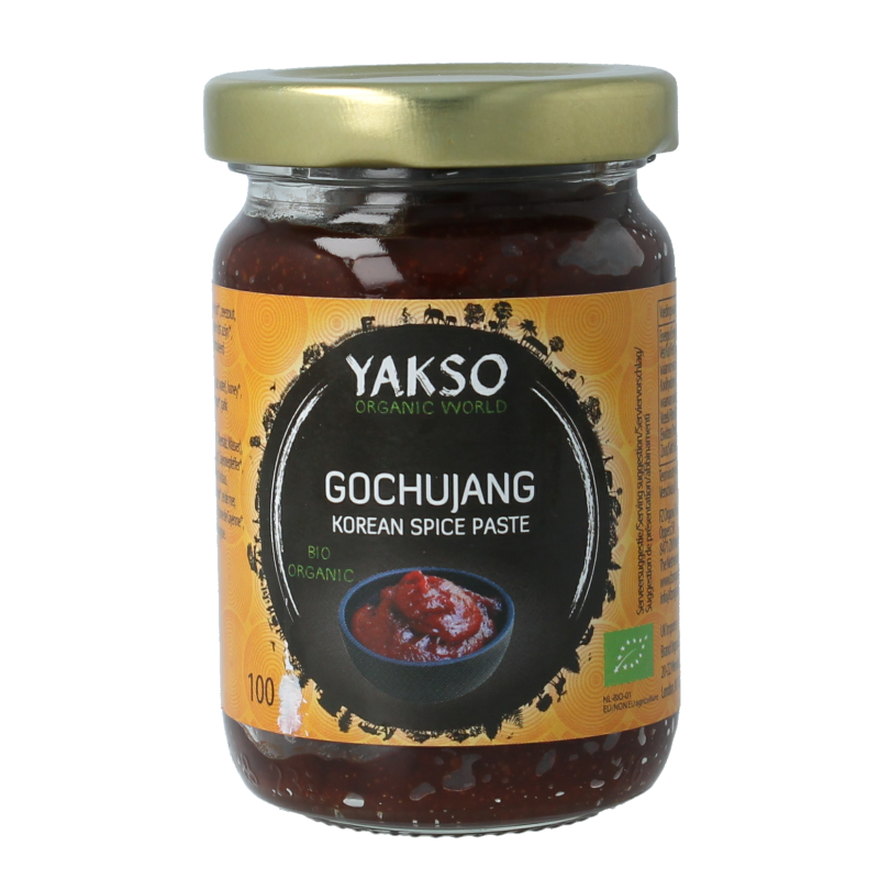 Yakso Gochujang bio 100g jar, traditional Korean fermented chili paste with authentic flavor, shown in the image.