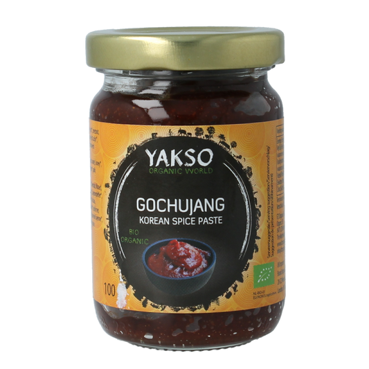 Yakso Gochujang bio 100g jar, traditional Korean fermented chili paste with authentic flavor, shown in the image.