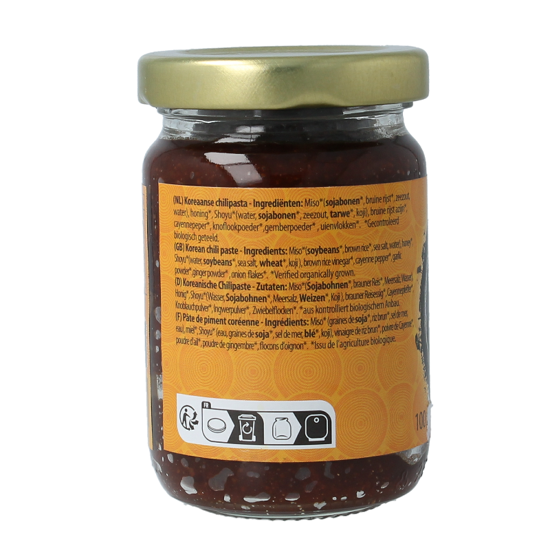 Yakso Gochujang bio 100g jar, a Korean fermented chili paste, shown with vibrant red color and traditional packaging.
