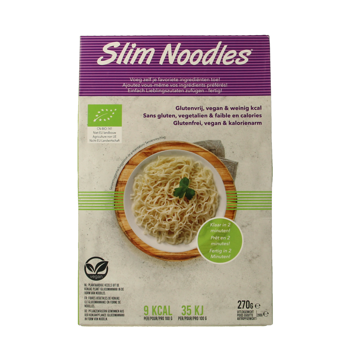 Slim Bio Slim pasta noodles in rice style, 270g, featuring thin, rice-like pasta strands in a natural, healthy packaging.