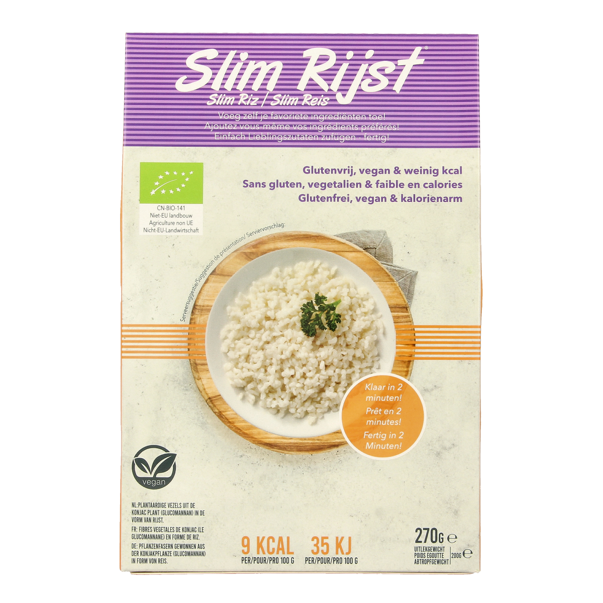 Organic Slim Slim pasta and rice in 270g package, featuring a blend of pasta and rice grains in a natural, wholesome product image.
