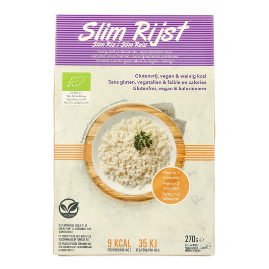 Organic Slim Slim pasta and rice in 270g package, featuring a blend of pasta and rice grains in a natural, wholesome product image.