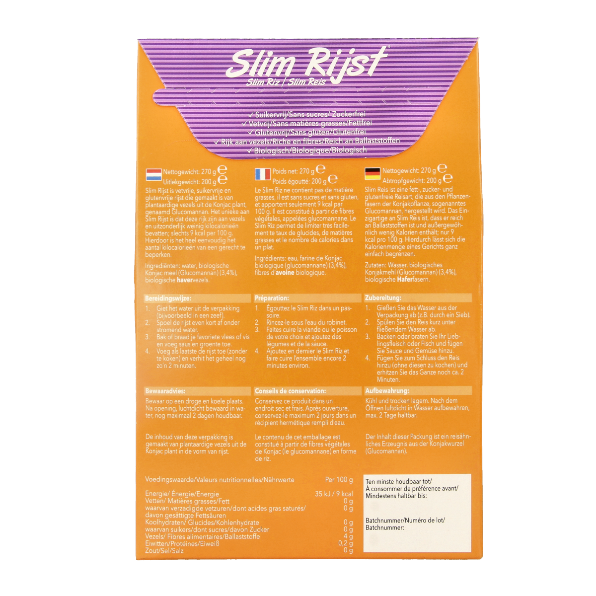 Organic Slim pasta and rice mix in a 270g package, featuring a blend of pasta and rice grains in a natural, healthy presentation.