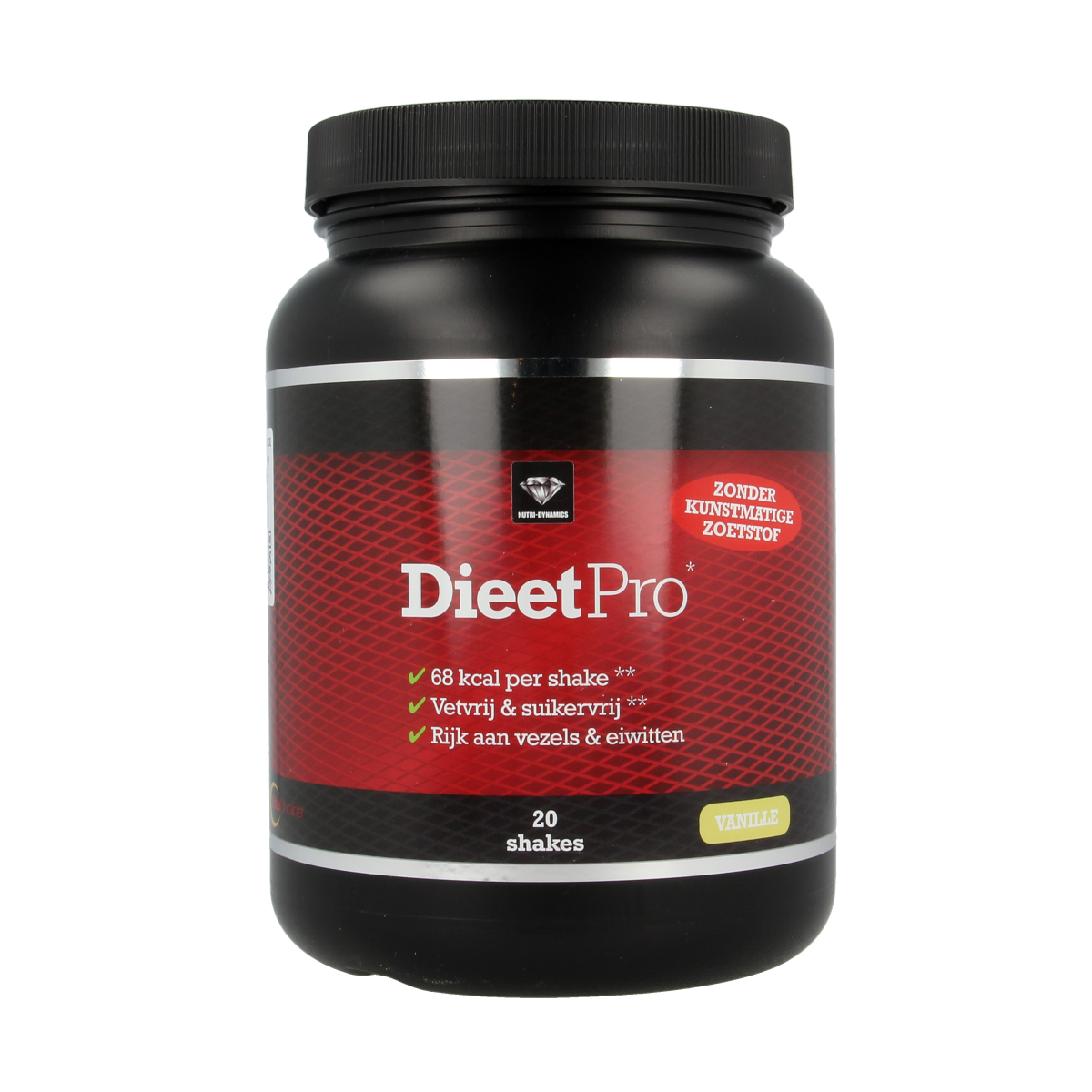 Dieet Pro Stevia vanille kruidenpreparaat in 400g container, white powder with vanilla flavor, for natural sweetening.