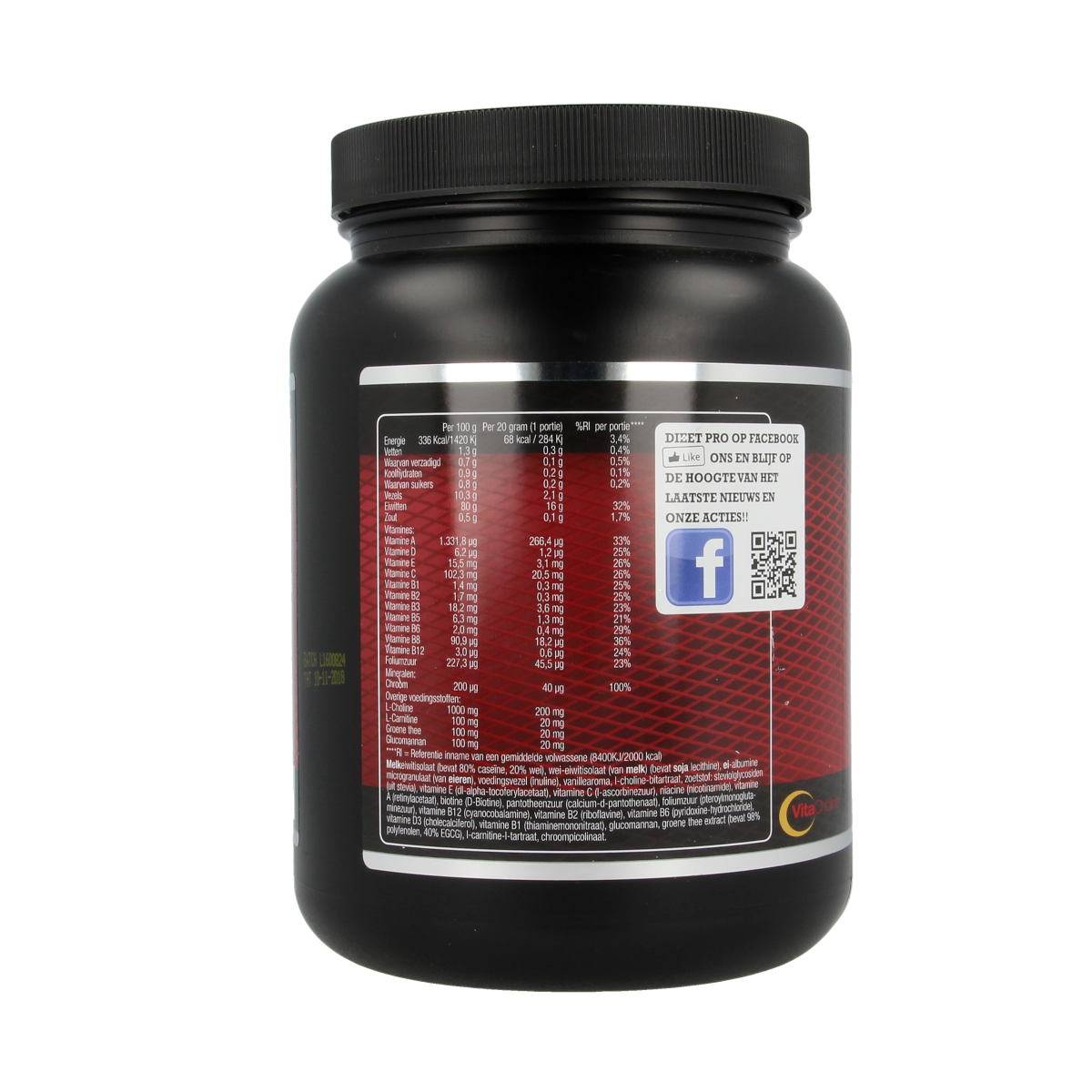 Vanille flavor Dieet Pro Stevia dietary supplement in a 400g container, made from herbal preparations.