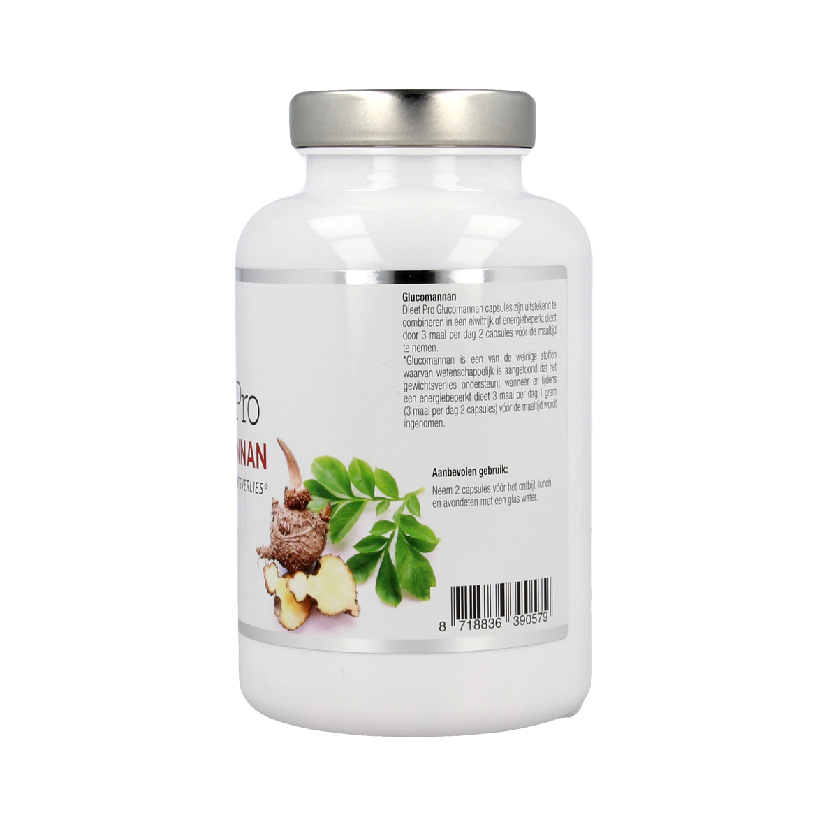 Dieet Pro Glucomannan capsules, herbal supplement in a bottle, 120 capsules for dietary support.