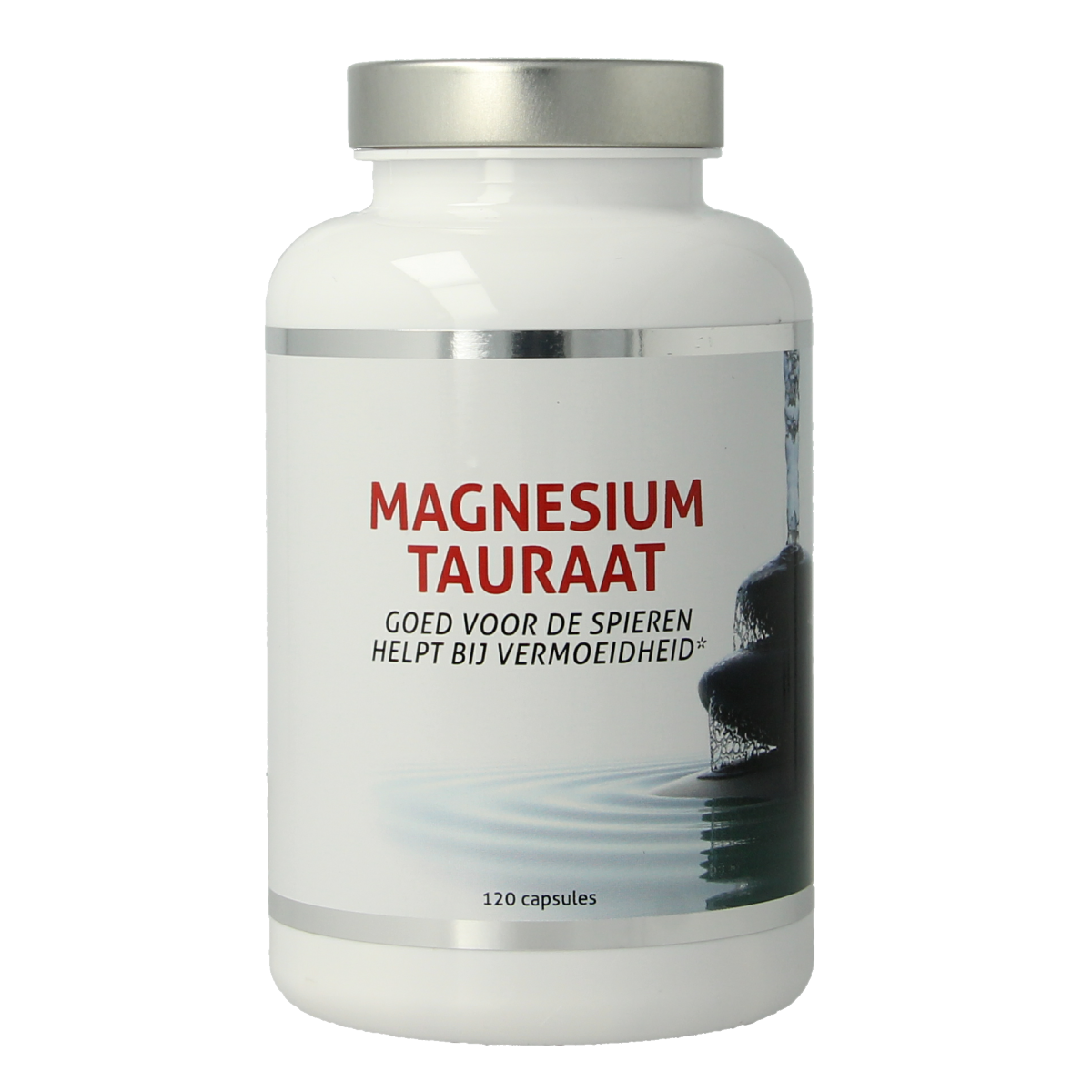 Nutrivian Magnesium Taurate B6 supplement bottle with 120 capsules, featuring the product label and capsule images.