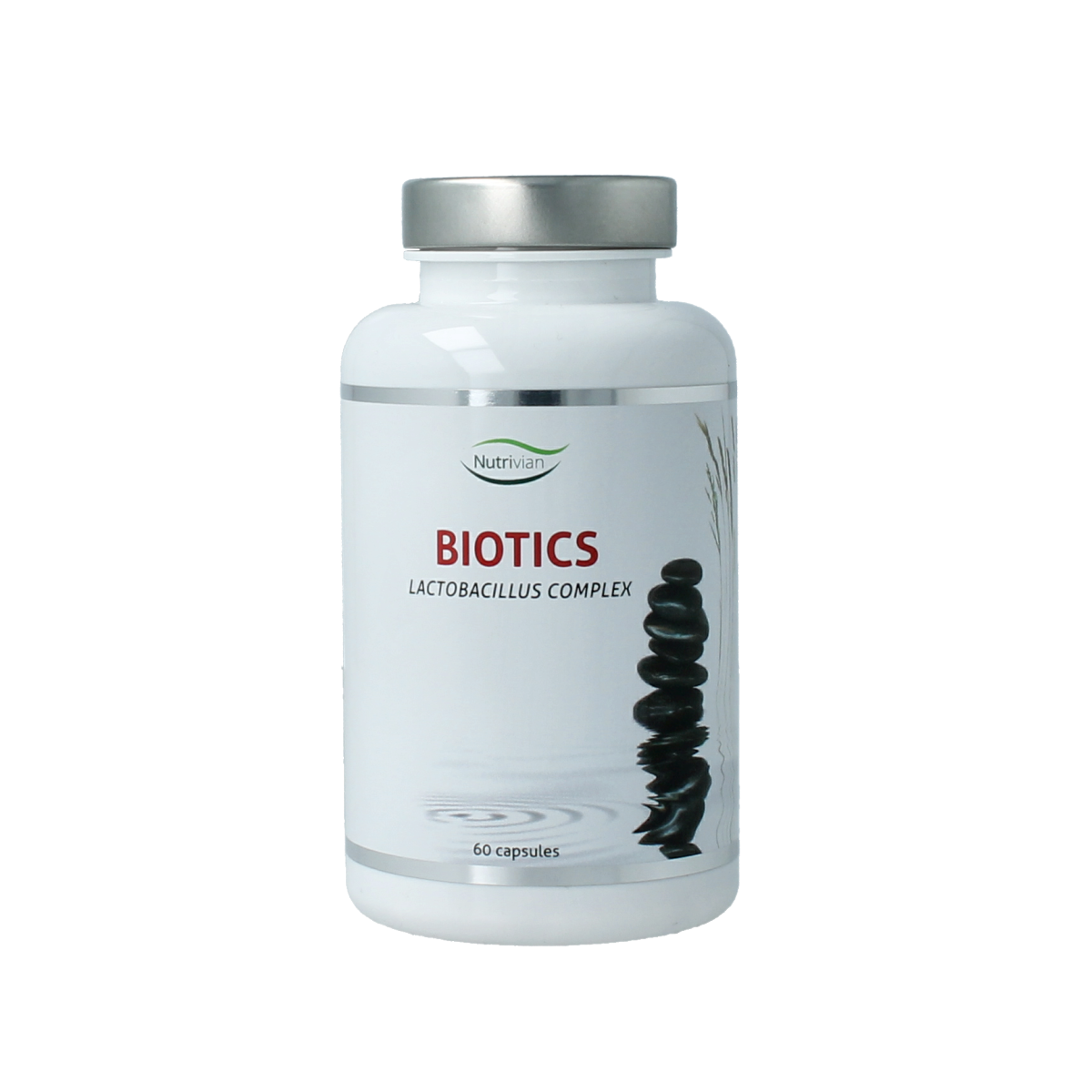 Nutrivian Biotics micro-organisms capsules in a bottle, dietary supplement for gut health, by Nutrivian.