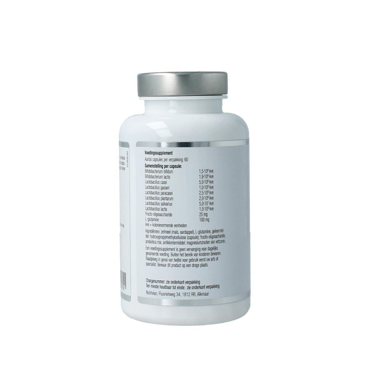 Nutrivian Biotics micro-organisms capsules in a bottle, dietary supplement for gut health and digestive support.