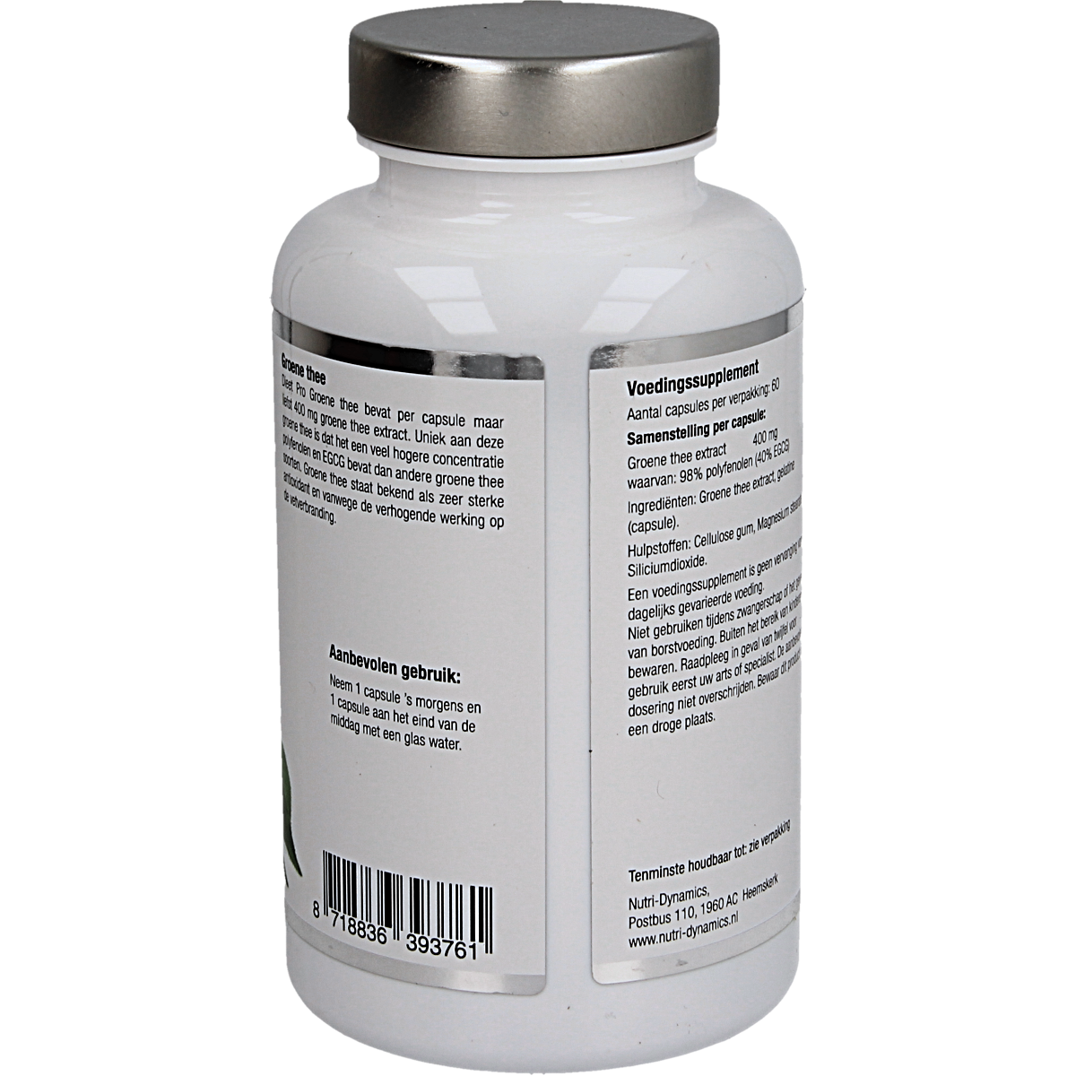 Dieet Pro groene thee capsules in een pot van 60 capsules, natuurlijke kruidenpreparaten voor ondersteuning.